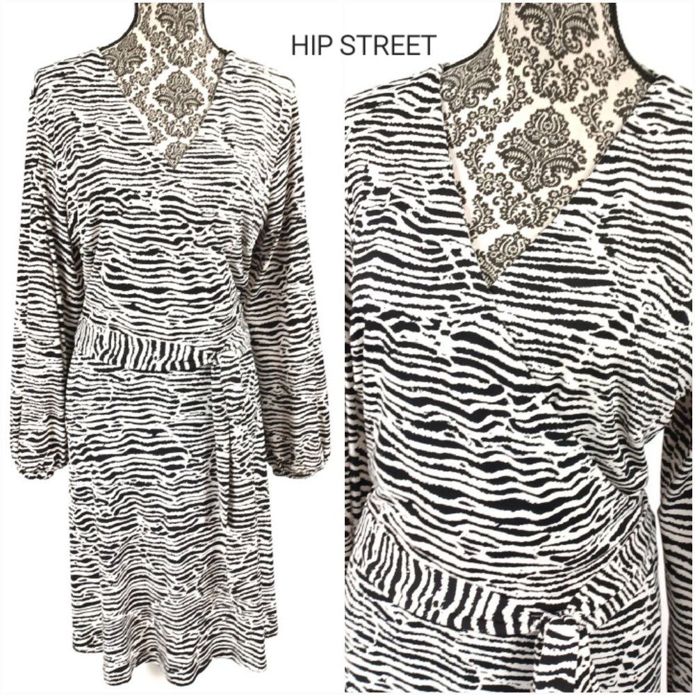 H&M Dress LS Surplice Top LS Peasant Sleeve Animal Print Stretch XL NWT